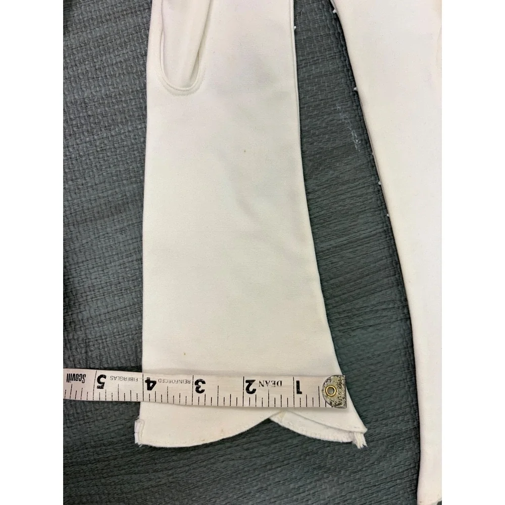 Invicta Opera Gloves 6.5 White Vintage Beaded Cotton Mid Century Formal Wedding